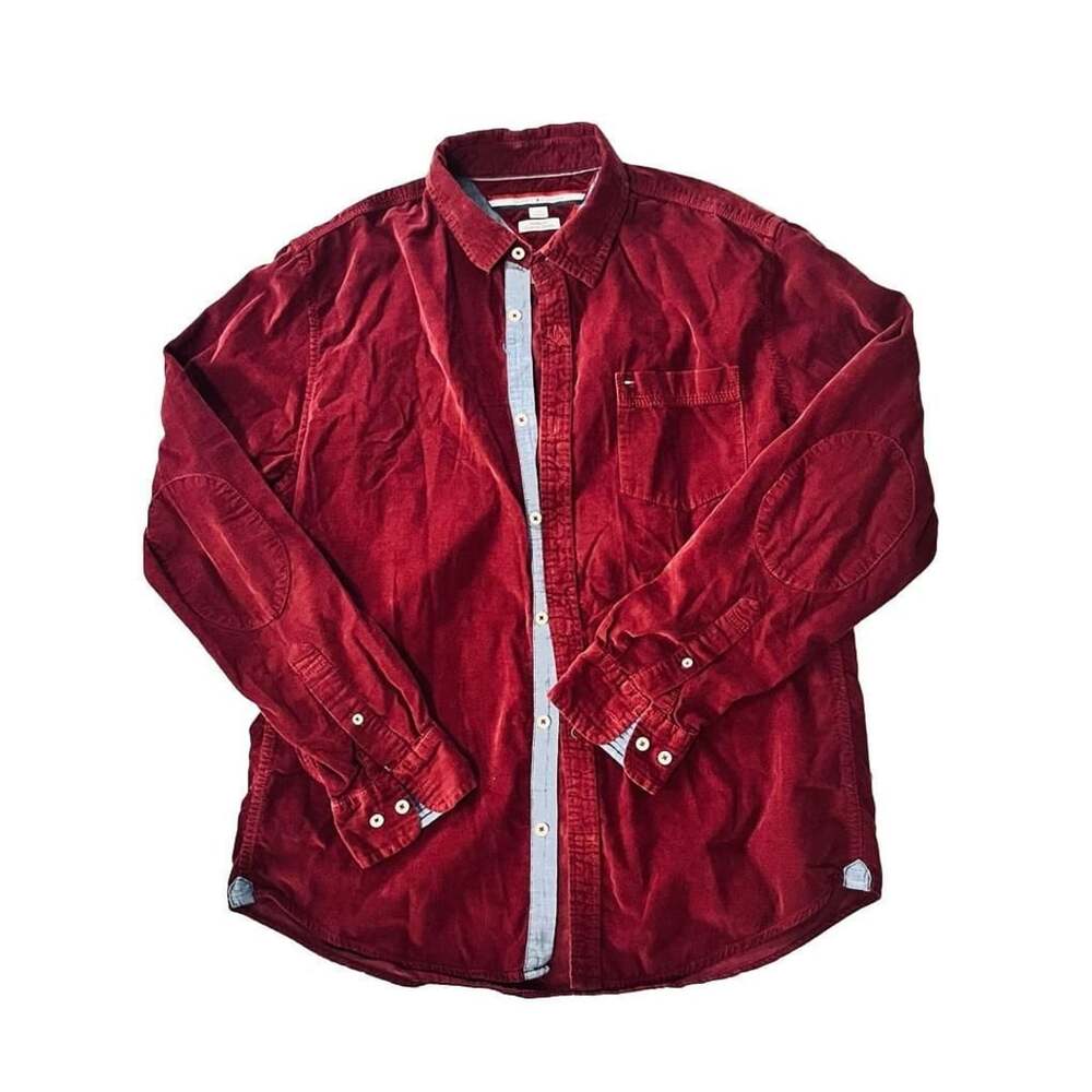 Vintage Tommy Hilfiger Corduroy Long Sleeve Button Up Shirt Red Size Large